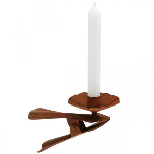 Floristik24 Svícen na upnutí, adventní, dekorace na svíčku z kovové patiny Ø8,5cm L16cm