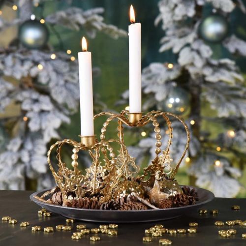 Floristik24 Svícnová koruna, stolní dekorace, adventní, kovová korunka Zlatá Ø14cm V13cm
