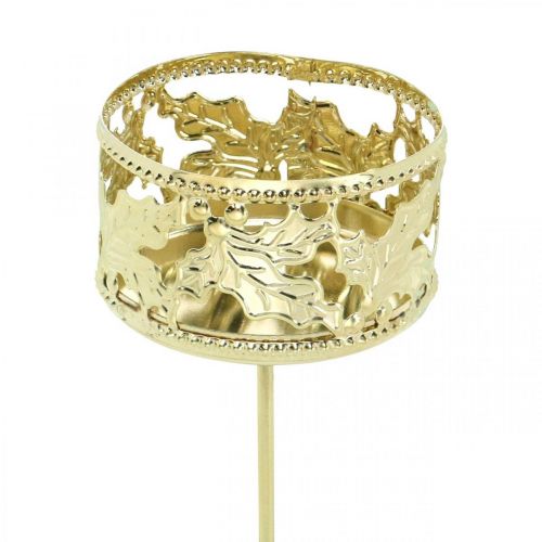 Svícen na čajovou svíčku na nalepení, adventní dekorace, svícen dekor cesmína zlatá Ø5,5cm 4ks