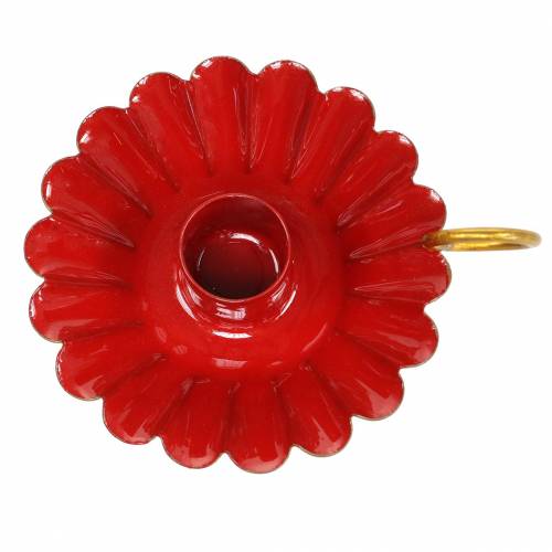 Floristik24 Svícen s rukojetí smaltovaný vzhled červená, zlatá Ø13cm V4,4cm