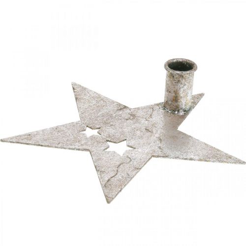 položky Kovová dekorace hvězda, kuželový svícen na vánoční stříbro, starožitný vzhled 20cm × 19,5cm