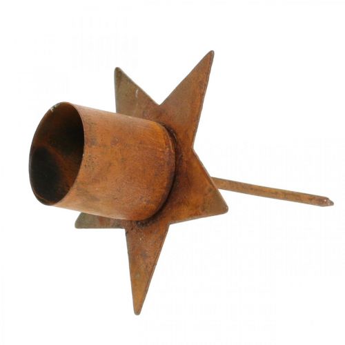 Floristik24 Kuželový svícen hvězda, adventní, zásuvný svícen, kovová dekorace patina Ø6cm