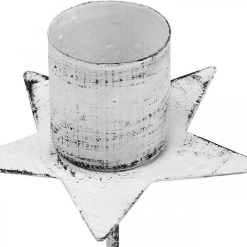 Floristik24 Hvězda na nalepení, špičatý svícen, adventní dekorace, svícen z kovu bílý, shabby chic Ø6cm