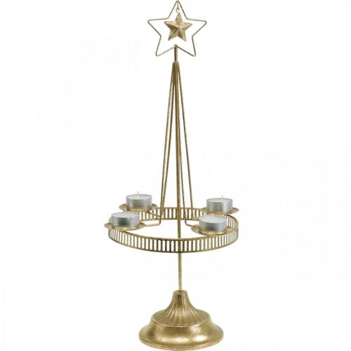 Floristik24 Svícen Pillar Candle Star Gold Ø23cm H49,5cm