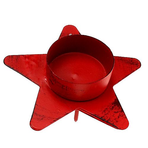 Floristik24 Svícen ve tvaru hvězdy na čajovou svíčku 10x7cm červený