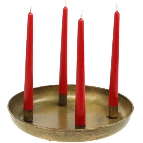 Floristik24 Talíř na svíčku, miska na adventní věnec, vánoční dekorace zlatý antický vzhled Ø30cm