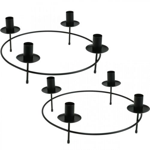 Kroužek na svíčky, tyčové svíčky, svícen, černý, Ø33,5 cm, H11 cm, 2 kusy