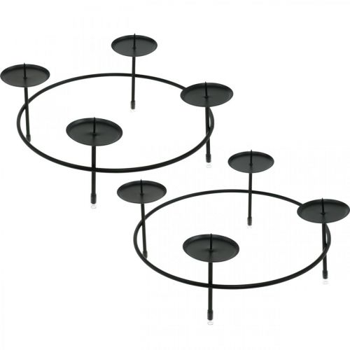 Floristik24 Svícen na 4 svíčky černá kovová stolní dekorace Ø23,5cm 2ks