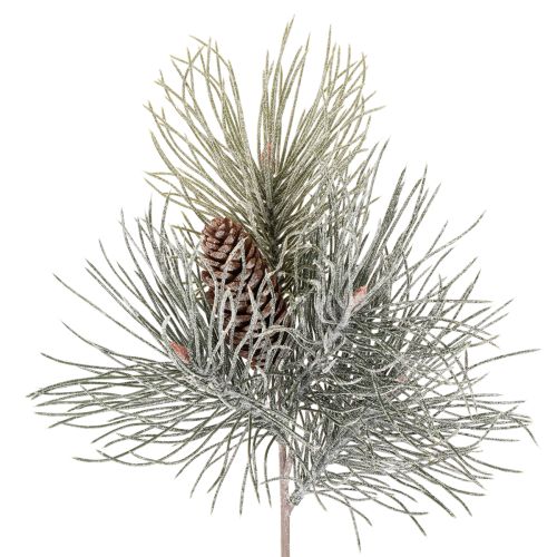 Umělá borovicová větev se šiškami, zimní, 40 cm