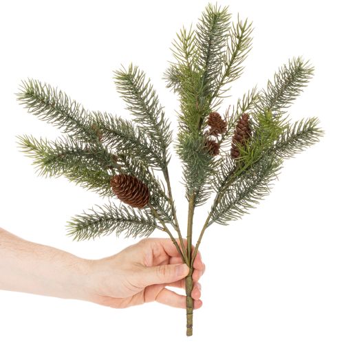 Umělá jedlová větvička s ozdobou z kužele, 41 cm | Floristik24.cz
