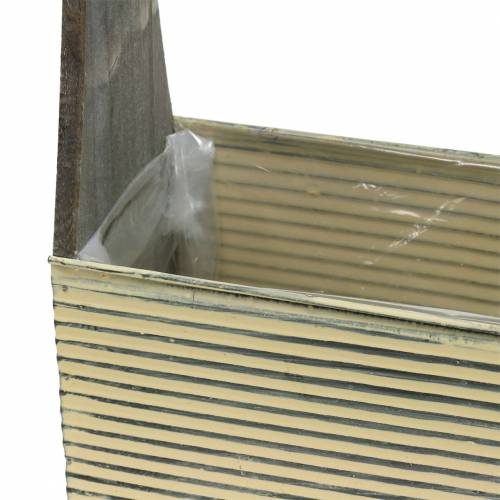 Floristik24 Květináč s rukojetí krémová, šedobílé myté dřevo kov 30 × 12,5 cm / 28 × 12 cm sada 2 ks