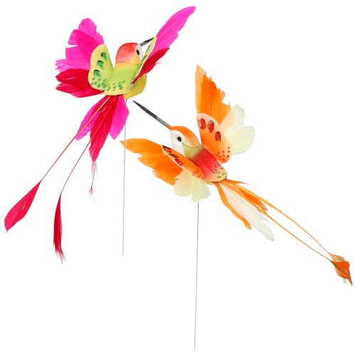 Floristik24 Kolibřík na drátě k nalepení růžový, oranžový 17cm 6ks