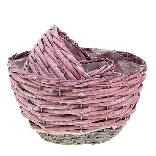 Floristik24 Košík kulatý sada 3 ks Ø14cm - 24cm růžový, přírodní