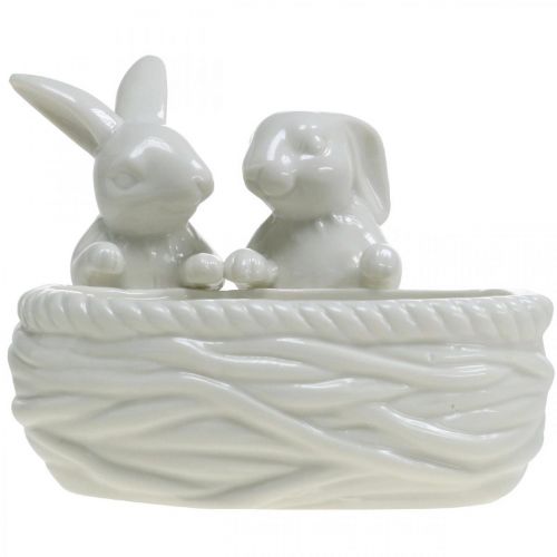 položky Králíci s hnízdem, dekorace na stůl, velikonoční hnízdo, dekorace z porcelánu, dekorativní miska bílá L15cm H11cm