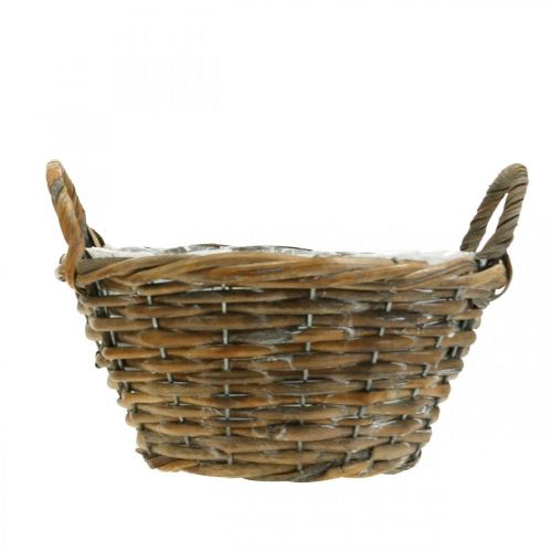 položky Květinová dekorace, dřevěný koš s uchy, přírodní květináč, bílá praná V12cm Ø24cm
