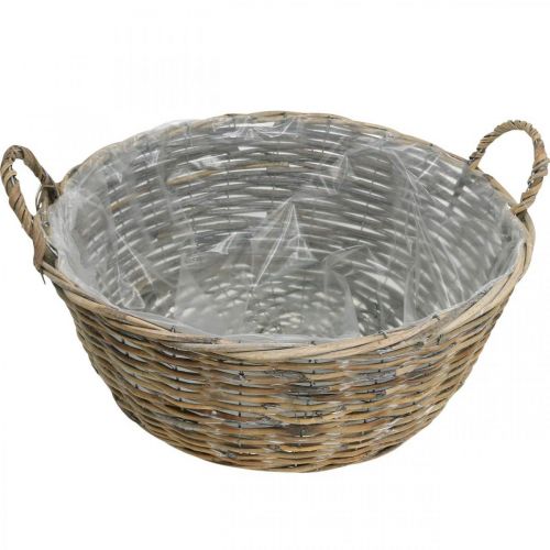 položky Košík s uchy, pletená dřevěná nádoba, miska na rostliny přírodní, bílá mytá V18,5cm Ø51cm