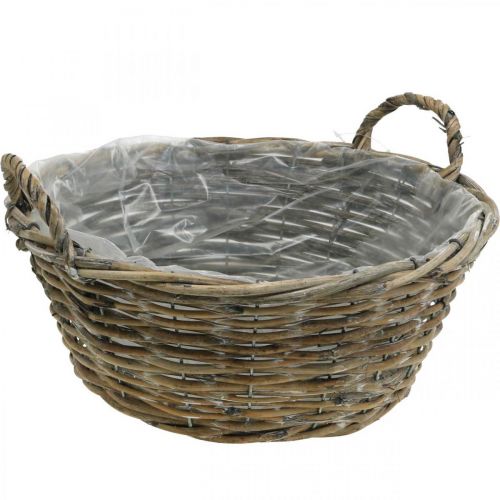 Koš s uchy, květináč, proutěná skořápka přírodní, praná bílá V15cm Ø35cm