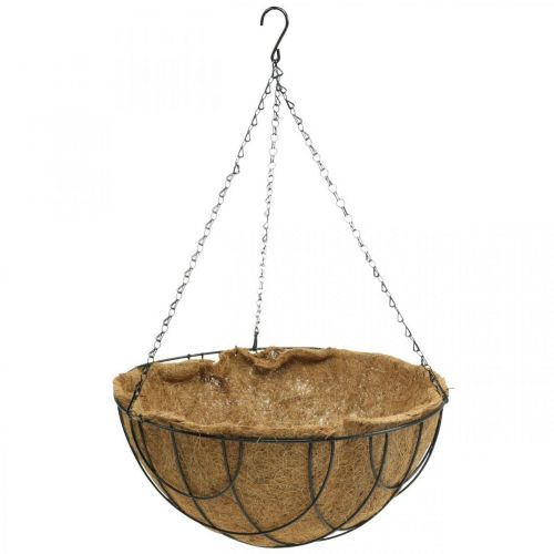 Závěsný košík, miska na rostliny z kokosového vlákna přírodního kovu, černá V20,5cm Ø40,5cm