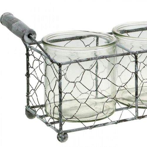 Floristik24 Vintage Deco Lucerna se skleněnou vázou v drátěném koši bílá 32×10,5 cm