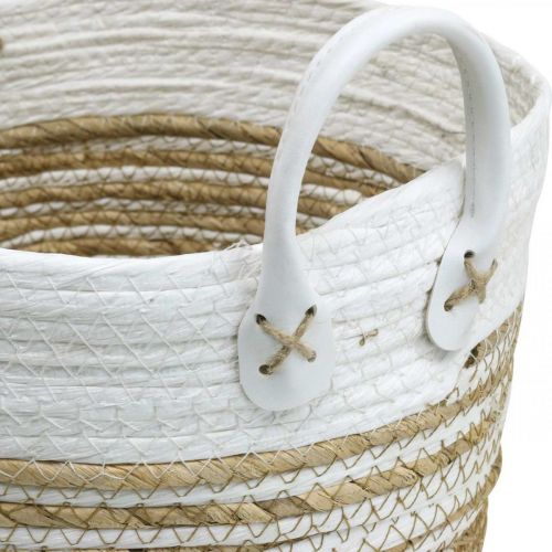 Floristik24 Koš na sázení, nádoba s uchy, organizér bílý, přírodní Ø32/28/23cm H30/25/19cm sada 3 ks
