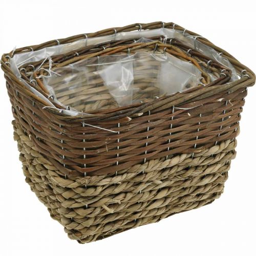 položky Koš na rostliny, přírodní nádoba na výsadbu, čtvercová květinová mísa natural L29,5/26/23cm H21/19/16cm sada 3 ks