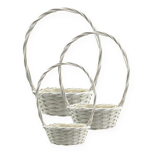 Floristik24 Sada košíků x 3 s uchy kulaté bílé Ø18, 23, 29cm