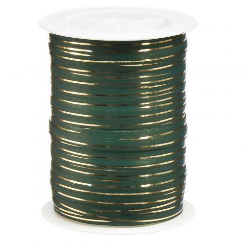 Curlingová stuha dárková stuha zelená se zlatými pruhy 10mm 250m