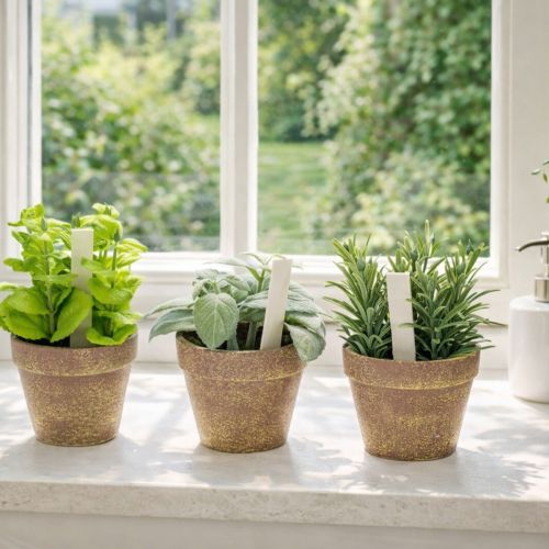 položky Umělý květináč s dekorativními bylinkami do kuchyně, zahrady, na balkon nebo terasu, 15 m³, 3 kusy