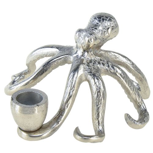 Námořní ozdobný svícen chobotnice kovová stříbrná Ø14cm V9cm