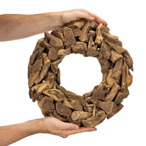 Dekorativní věnec z přírodních dřevěných kousků, kulatý, 35 cm | Floristik24.cz
