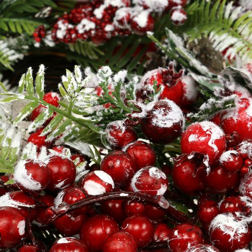 Floristik24 Zelený věnec s červenými bobulemi ojíněný 36cm