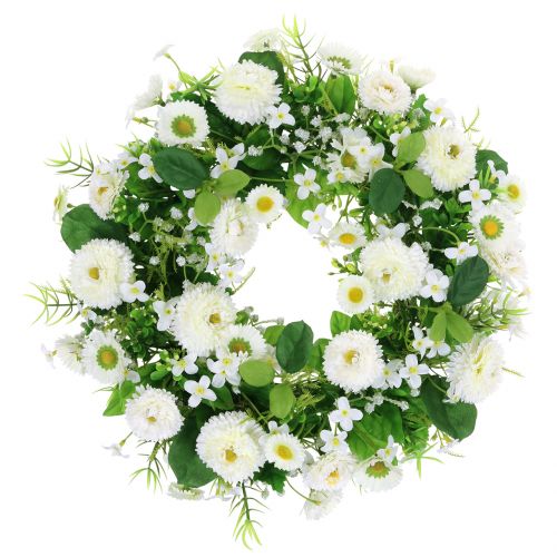 Květinový věnec deco bílý Bellis dveřní věnec hedvábné květiny Ø30cm