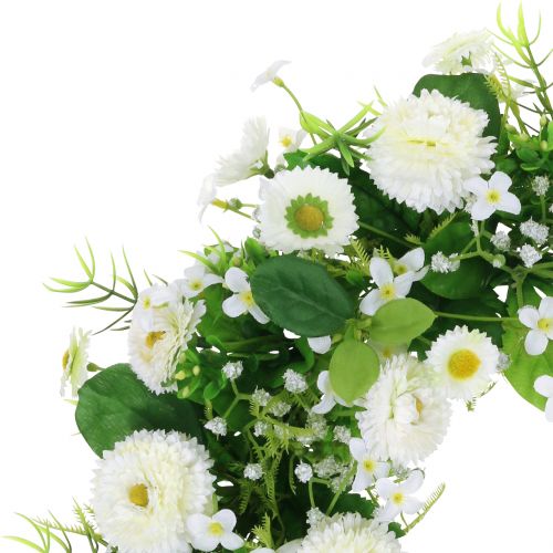 Floristik24 Květinový věnec deco bílý Bellis dveřní věnec hedvábné květiny Ø30cm