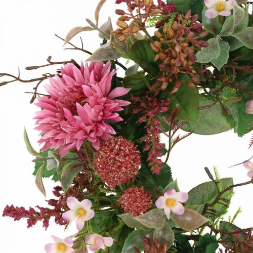 Floristik24 Podzimní věnec hedvábné květy růžová gerbera bodlák stolní věnec Ø32cm
