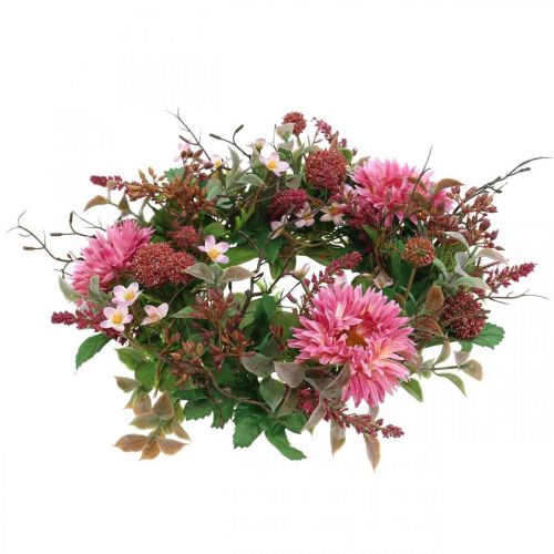 Floristik24 Podzimní věnec hedvábné květy růžová gerbera bodlák stolní věnec Ø32cm