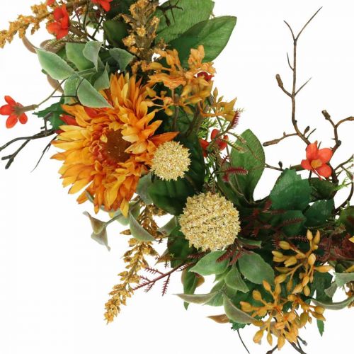 Floristik24 Podzimní věnec Hedvábné květy Žlutá Gerbera Bodlákový nástěnný věnec Ø42cm