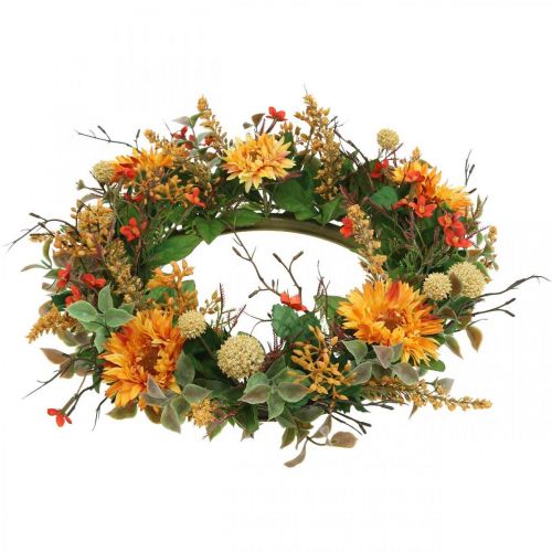 Floristik24 Podzimní věnec Hedvábné květy Žlutá Gerbera Bodlákový nástěnný věnec Ø42cm