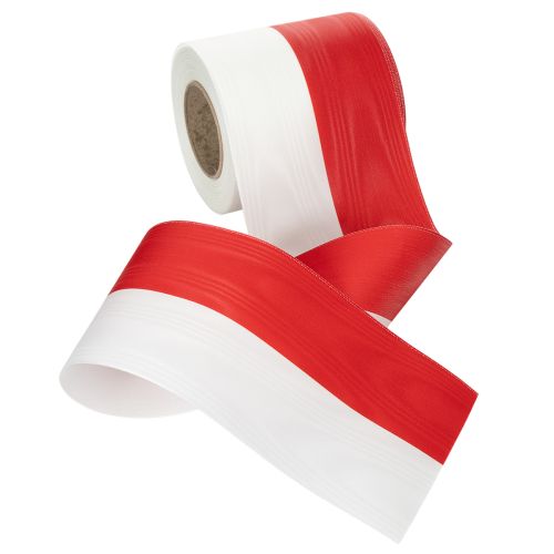 položky Moaré bíločervené věncové stuhy 100 mm