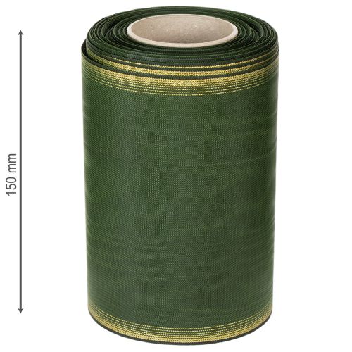 položky Věnečková stuha Moiré, 150 mm, tmavě zelená se zlatým perleťovým okrajem, taftová vazba, role 25 m pro dekoraci a design