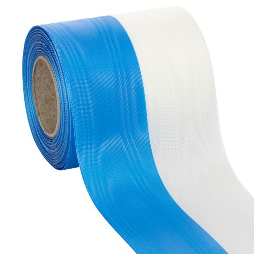 položky Moaré modrobílá věnečková stuha, 100mm dekorativní taftová stuha