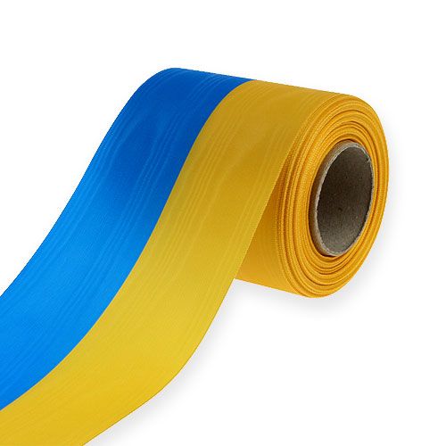 Floristik24 Věnečková stuha Moiré modro-žlutá 100 mm