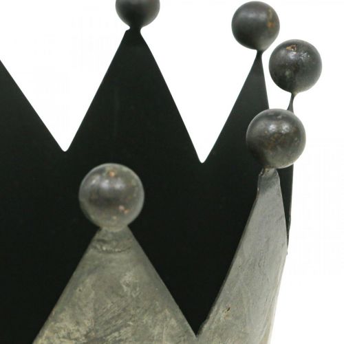položky Deco korunka starožitný vzhled šedá kovová dekorace na stůl Ø12,5cm H12cm