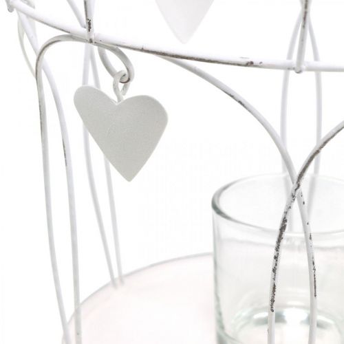 Korunka s dekorem srdce, svícen na čajovou svíčku, shabby chic bílá Ø19cm V28,5cm