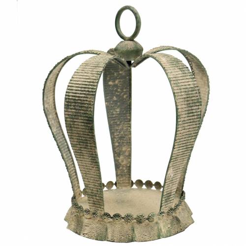 Dekorativní korunka starožitná kovová mechově zelená, béžová Ø28cm V36,5cm