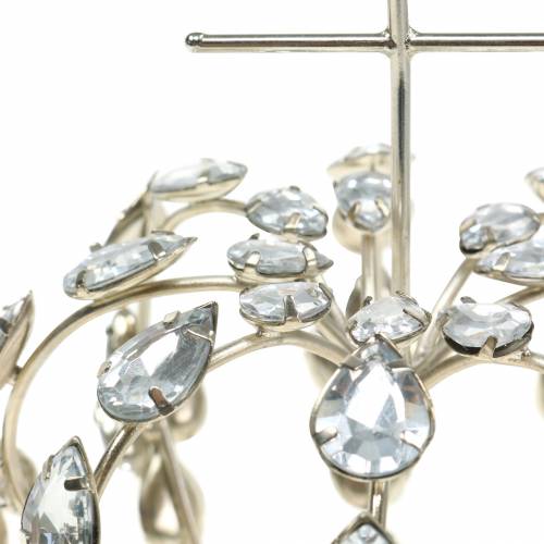 Floristik24 Koruna s diamanty a křížem stříbrná Ø11cm H17cm