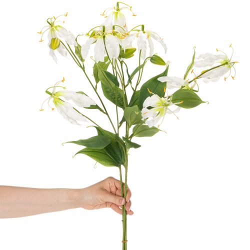 Umělý květ Gloriosa, bílý a žlutý, elegantní kvetoucí větvička k dekoraci, 80 cm, 3 kusy | Floristik24.cz