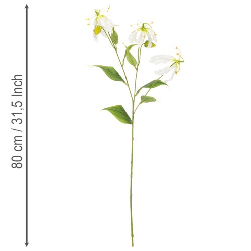 Umělý květ Gloriosa, bílý a žlutý, elegantní kvetoucí větvička k dekoraci, 80 cm, 3 kusy | Floristik24.cz