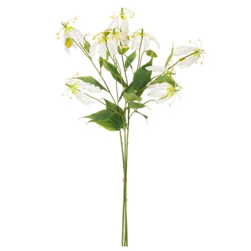 Umělý květ Gloriosa, bílý a žlutý, elegantní kvetoucí větvička k dekoraci, 80 cm, 3 kusy | Floristik24.cz