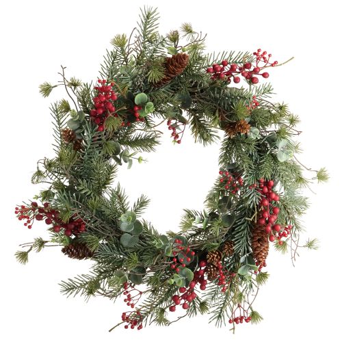 položky Umělý adventní věnec z červených bobulí, dekorativní věnec Ø45cm