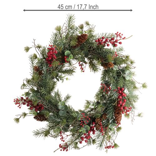 položky Umělý adventní věnec z červených bobulí, dekorativní věnec Ø45cm